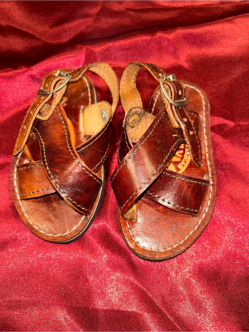 Children's Brown Leather Cross-Strap Sandals